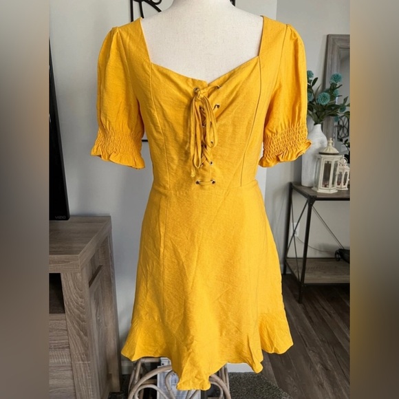 Lost + Wander Dress Womens Small Yellow Puff Sleeve Prairie Boho Cottagecore - Picture 1 of 10